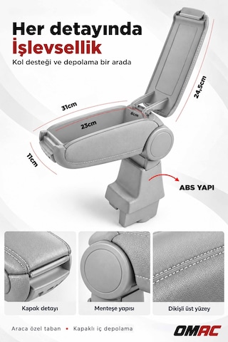 Dacia Duster 2010-2017 Uyumlu Kolçak Kol Dayama Gri Suni Deri Araca Özel