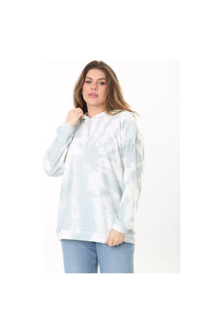 Kadın Büyük Beden Yeşil Batik Desenli Kapşonlu Sweatshirt 65n37521-yeşil Yeşil