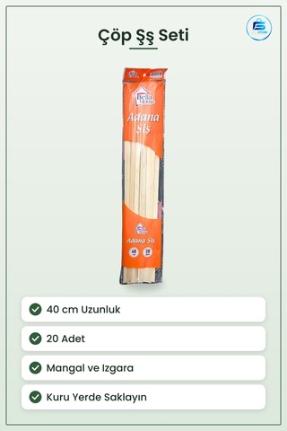 Adana Çöp Şş 40 Cm 20 Adet Mangal Aksesuarı Izgara Kebap Şşi Bahç