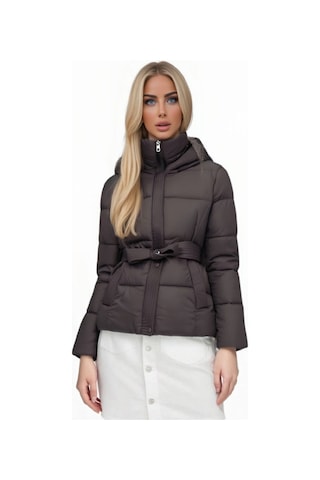 F3.kahverengi..kısa Şişme Mont Kadın, Hafif Ve Modern Kesim Kahverengi