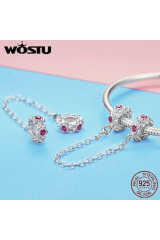 Wostu 925 Ayar Gümüş Peri Çelenk Çiçek Boncuk Zirkon Zincir Takılar Fit Bilezik Ve Kolye Gümüş