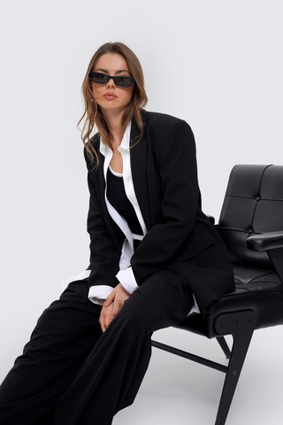 Thalure Kadın Siyah Çift Düğmeli Oversize Blazer