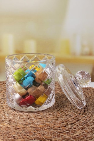 Lexroo Lüx Kristal Büyük Cam Şekerlik & Cam Lokumluk, Kesme Cam Lüx Şekerlik 13cm 7.8cm - 06637 Çok Renkli