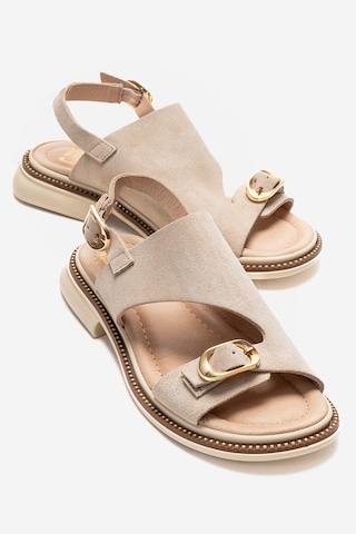 Luvishoes Cruel Bej Süet Hakiki Deri Kadın Sandalet