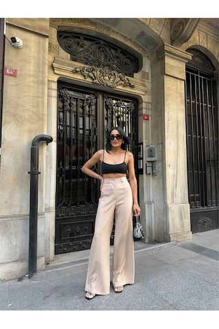 Reka Moda Pantolon Kapalı Cep Detaylı Salaş Pantolon - Bej Bej