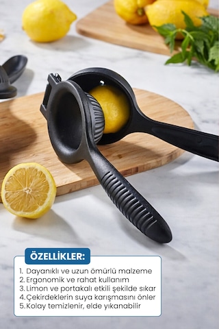 Metal Döküm Paslanmaz Limon Sıkacağı 1 Adet Siyah