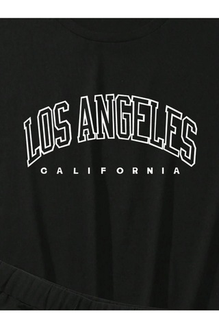 Harmandar Kadın Los Angeles Baskılı T-shirt Şort Takım Siyah-siyah