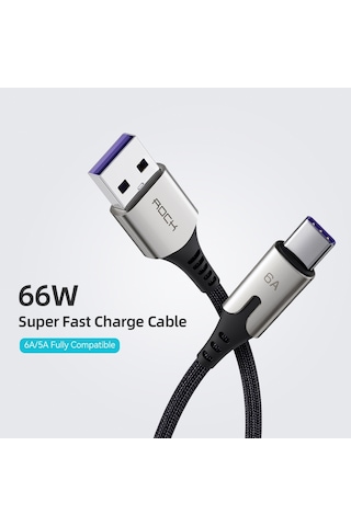 Rock M1 Type-c Metal Alaşımlı 66w 6a Hızlı Şarj Ve Senkronizasyon Kablosu Siyah