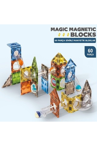 Giffy/manyetik Oyuncak Manyetik Blok Seti Stem Oyuncak 60 Parça -magic Magnetic Blocks