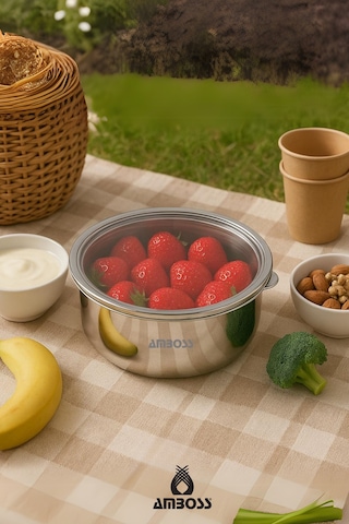 Steelbox 2 Parça Paslanmaz Çelik Şeffaf Kapaklı Saklama Kabı 18 Cm Gri