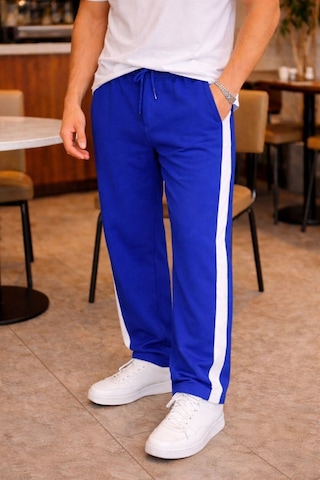 Tarz Cool Erkek Saks Şeritli Eşofman Altı Bağcıklı Baggy Rahat Kesim Günlük Spor Pantolon Saks