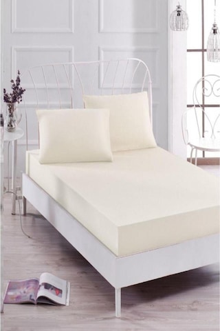 Altın Karma Havlu Lastikli Çarşaf Takımı 180x200 Cm 2 Adet 50x70 Cm Yastık Kılıfı Krem