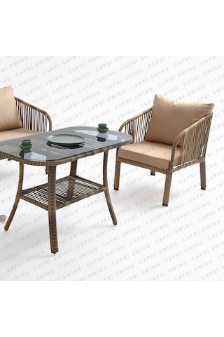 Capri Swing Artemis İkili Rattan Balkon Bahçe Takımı Açık Kahve