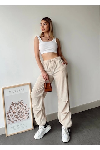 Ecenin Favorileri Bej Paraşüt Pantolon Bej