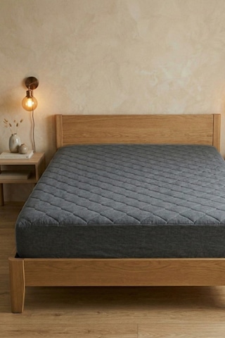 Yatak Alezi Pamuklu Kapitone Fitted Full Kenar Yatak Koruyucu Gri