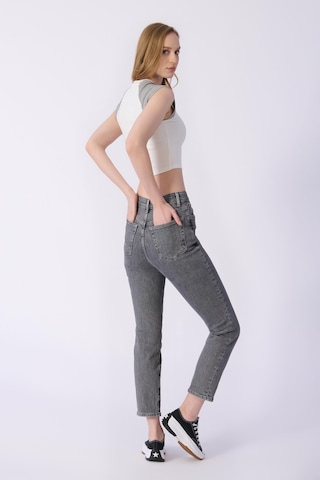 Claudia Mom Kalıp Düz Denim Pantolon-gri Gri