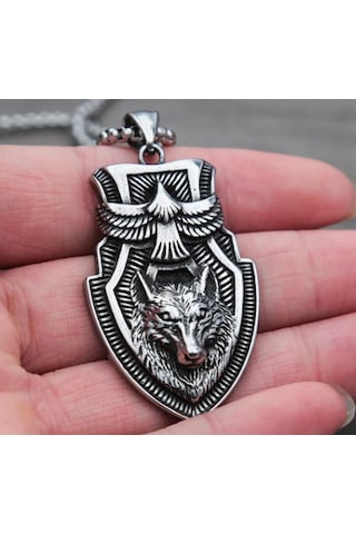 Paslanmaz Kararmaz Çelik Kurt Kolye Gümüş