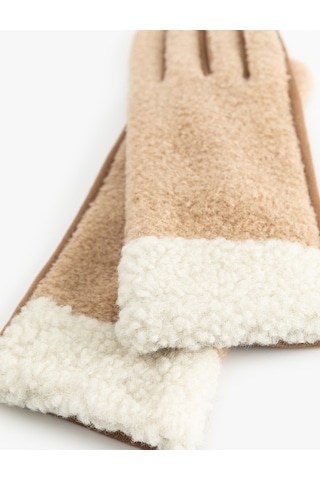 Koton Peluş Detaylı Çok Renkli Eldiven Bej 6wak50027aa Ekru