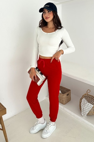Kadın Bağcıklı Jogger Pantolon & Eşofman Altı Sportif & Enerjik Stil Kırmızı