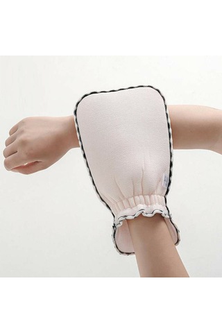 Xiyyadms Beyaz Eldiven Tipi Çift Taraflı Banyo Eldiveni, Bitki Lifli, Kalın, Gergin Açık Desenli, Omuz-arka搓洗, 22.5x14cm, 1 Adet Beyaz