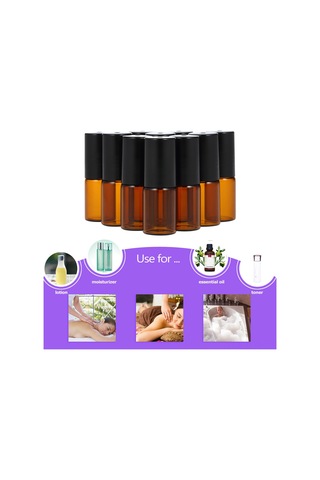 Tenfowee 10'lu Paket Amber Cam Esans Yağı Şişesi - 3ml, Damlalık Ve Açacak İçerir, Taşınabilir Tasarım Siyah