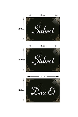 Decorita Cam Tablo|Sabret-Şükret-Dua Et-Beyaz Yazı|14,8cm x 21cm