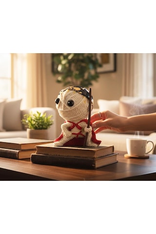 Örgü Tasarımlı Polyester Ninja Voodoo Biblo Savaşçı Figür Dekoratif Obje Genç Odası Hediyelik 18 Cm