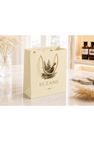 Eczane Karton Çanta Körüklü Premium Klasik Bej 14x8x20 Cm - 10 Adet