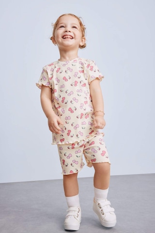 DeFacto Kız Bebek 2'li Takım Desenli Fitilli Kaşkorse Kısa Kollu Tişört Şort E0724A525SMER134