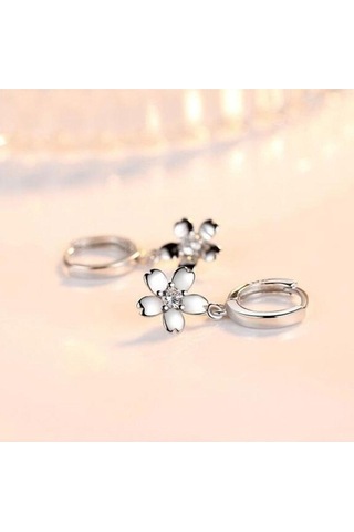 Novahub Pembe 925 Ayar Gümüş Tatlı Kiraz Çiçeği Dangle Küpe, Pembe Zirkonlu Kadınlar İçin S-e451, Modaya Uygun Kulak Takı Pembe