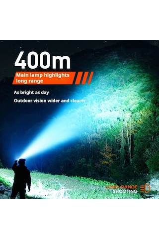 Xuweiwei Philips El Feneri Şarj Edilebilir Ultra Uzun Ömürlü Siyah Büyük Kapasiteli Taşınabilir Arama Lambası Açık Hava Acil Aydınlatma Siyah-