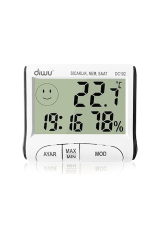 Diwu Dc102 Ve Dc103 İç Dış Max-min Prob Termometre Nem Ölçer Saat Seti