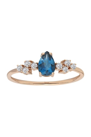Sirius Pırlanta Ve London Blue Topaz Su Damlası Yüzük 0817R0294