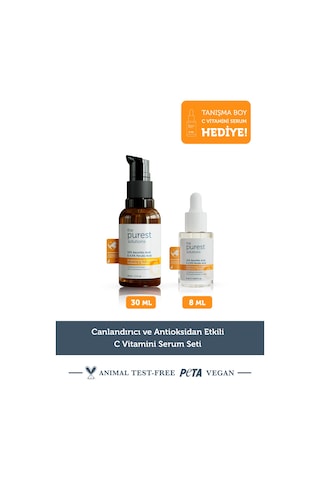 The Purest Solutions Canlandırıcı ve Antioksidan Etkili C Vitamini Serum Seti: 30 ml Serum + 8 ml Tanışma Boy