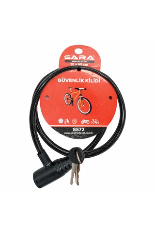 Sara S572 Bisiklet Güvenlik Kilidi 85 Cm, Anahtarlı, Pvc Kaplı Çelik Halat, 2 Anahtar Siyah - Kırmızı