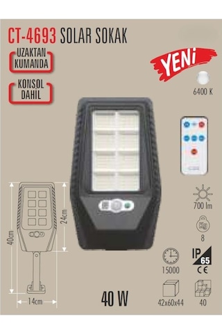 Cata 40w Ct-4693 Solar Sokak Armatürü Beyaz Işık