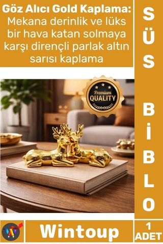 Biblo Modern Dekoratif Lüks Hediye Gold Küçük Boy Geyik Tasarımlı Süs Parlak Altın Seramik Biblo