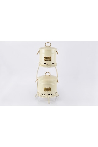 2 Katlı Metal Patates Soğan Saklama Kovası Krem