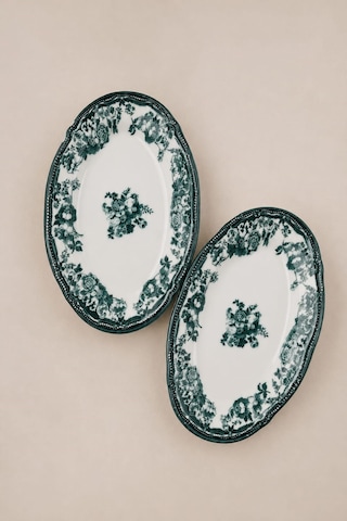 Porser Porselen Velour Green Fulya Kayık Tabak 22cm 2 Parça Çok Renkli