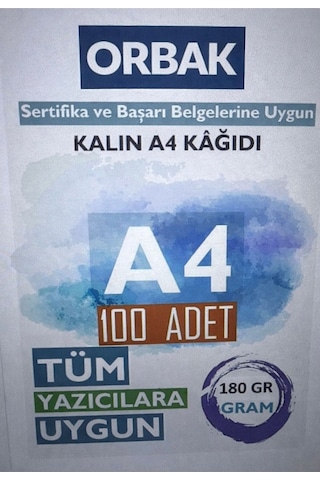 Kalın Beyaz A4 Kağıdı 180 Gram 100 Adet Sertifika, Belge Ve Diğer Amaçlar Için