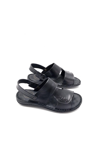 Deritarz Hakiki Deri Tam Ortopedik Siyah Erkek Sandalet Siyah