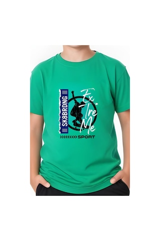 Panios Kids Sk Sport Baskılı Erkek Çocuk Kısa Kollu Yuvarlak Yaka T-shirt Yeşil
