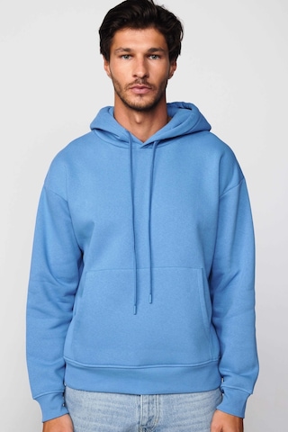 Tudors Oversize Pamuk Kapüşonlu Basıc Mavi Unisex Sweatshirt-29405-mavi Mavi