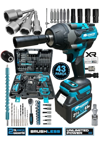 Schmıtzer Sch-9502tu Pro 21v 15 Pilli Çift Akülü Kömürsüz Darbeli Vidalama 650 Nm Somun Sıkma Sökme Matkap