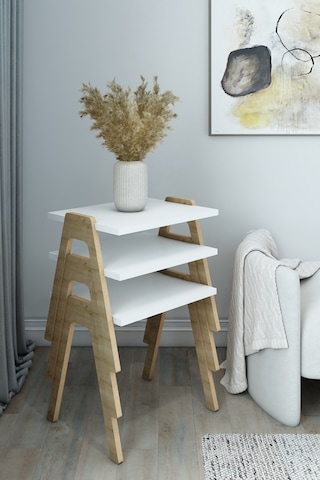 Azra - 3 Lü Zigon Sehpa Takımı Atlantik Çam -modern Ve Fonksiyonel / Orta Sehpa / Dekoratif Beyaz