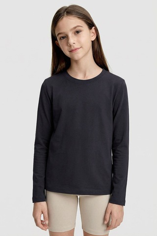 Antrasit O Yaka Standart Fit Basic Uzun Kollu Unisex Çocuk T-shirt - 11329 Antrasit
