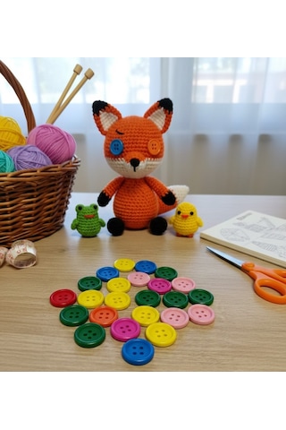 Renkli Ahşap Düğme 1.5 Cm, 20 Li Paket - El Yapımı Ürünler İçin Dekoratif Hobi Düğmeleri