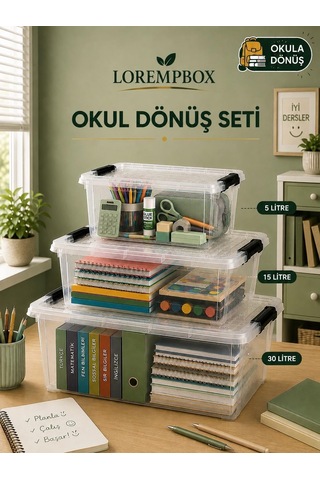 Lorempbox Okul Dönüş Düzenleme Seti 3 Lü 5 L + 10 L + 15 L Şeffaf