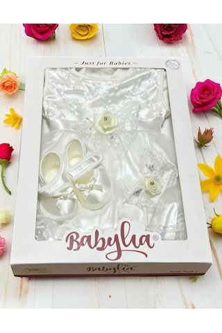 Çiçek Detaylı Kız Mevlüt Set Ekru