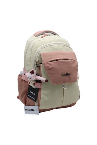 Günlük Sırt Çantası Unisex Çok Bölmeli Okul Çantası 2601 Bej-pudra Çok Renkli